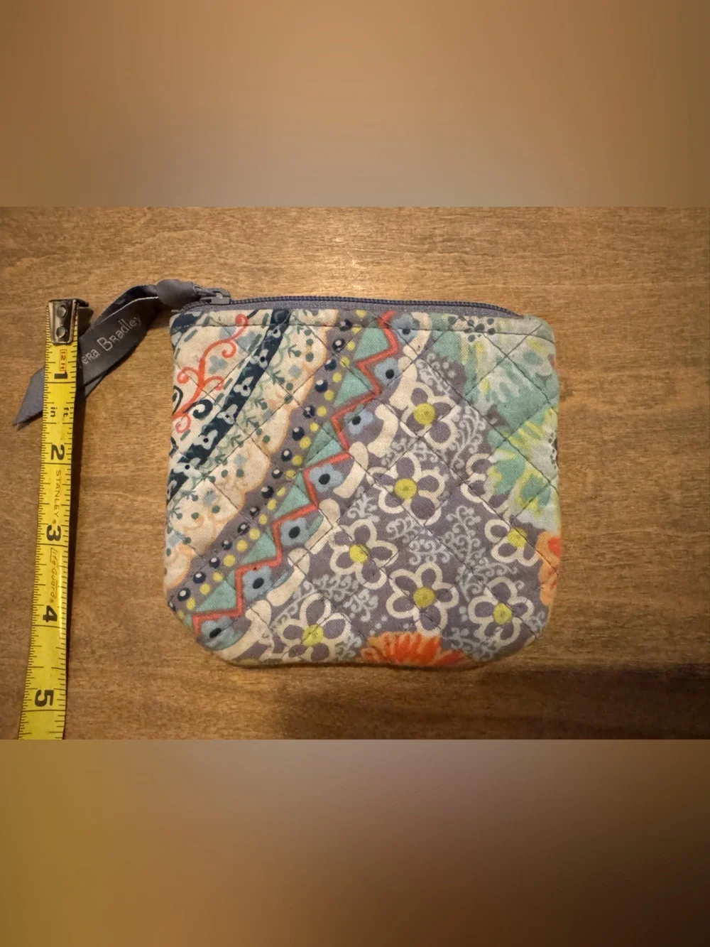Vera Bradley Quilted Floral Zip Pouch in Blue, Gray, Orange & Green